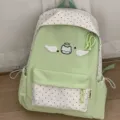 Zaino carino per studenti con gatto e ali grande capacità stile coreano verde - Borsa Singola Senza Accessori / Verde