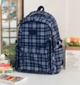 Zaino vintage a quadri da donna, borsa scolastica di grande capacità, zainetto casual alla moda - Borsa Singola / Blu scuro