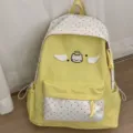 Zaino giallo a pois in tela carino con ali di gatto ricamate per ragazze studenti. - Borsa Singola Senza Accessori / Giallo