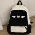 Korean cute black and white polka dot cat wings backpack student large capacity school bag - Single Bag Without Accessories / Black