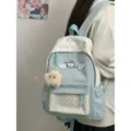 Cute light blue polka dot school backpack with winged cat embroidery for students. - Siamese Star Style / Blue