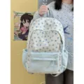 Zaino in tela casual a pois blu e bianco carino in stile coreano, spaziosa borsa scolastica giornaliera. - Taglia L / Blu