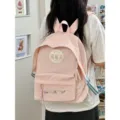 Zaino casual rosa da studente in stile coreano con simpatico cerotto orso e ricamo. - Taglia L / Rosa