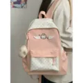 Korean style cute cat wing large capacity pink polka dot student school backpack - Siamese Star Style / Pink