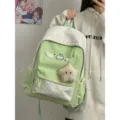 Cute green polka dot backpack with cat wings and star pendant for student school bag - Siamese Star Style / Green