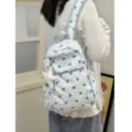 Korean ins style blue polka dot student backpack cute casual lightweight daily schoolbag - Polka Dot & Star / Blue