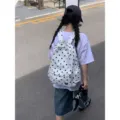 Zaino a pois in stile ins coreano da donna, grande borsa scolastica per uso quotidiano. - Bianco