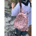Zaino rosa a pois da donna, elegante borsa scolastica coreana con grande capacità. - Rosa
