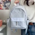 Zaino casual grigio in tela con tasca frontale a righe e comodi spallacci regolabili. - Borsa Singola Grande / Grigio scuro