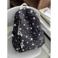Zaino scolastico in tela nera con stelle bianche, zaino casual di grande capacità per adolescenti. - Taglia L / Nero