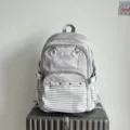 Zaino scolastico grigio a pois e righe borsa casual per studenti per uso quotidiano - Grigio
