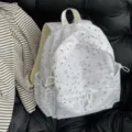 Sac a dos blanc style coreen avec motif d'etoiles grises, cartable d'etudiant. - S / Blanc