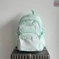 Zaino a righe in stile college coreano per donna, borsa scolastica carina di grande capacità. - Verde