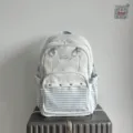 Zaino a righe in stile coreano per donne e studentesse, borsa casual di grande capacità. - Blu