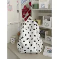 Zaino a pois neri bianco in stile coreano, borsa scolastica leggera casual per uso quotidiano. - Borsa Singola Senza Accessori / Bianco avorio