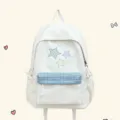 Zaino stile coreano carino con stelle per donne, grande capacità in tela per la scuola. - Bianco