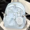 Zaino carino blu chiaro con motivo a stelle, tasca frontale e mini borsetta per scuola e viaggi. - Blu Borsa Singola
