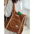 Borsa a tracolla marrone in tela di mela, zaino casual carino con dettagli bianchi. - Marrone Borsa singola