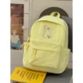 Zaino in tela giallo con grazioso fiocco e ricamo di cucciolo, spazioso zaino scolastico per studenti. - Giallo