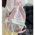 Zaino ita rosa carino con finestra trasparente ricamo fiocco borsa scolastica casual per donne - Borsa Singola Senza Accessori / Taglia L / Rosa