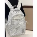 Zaino scolastico grigio con motivo a cuori in stile coreano e piccolo borsellino variante. - Borsa Singola Cuore / Grigio