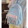 Zaino ita kawaii carino con finestra trasparente, borsa scolastica pastello blu e rosa. - Borsa Singola Senza Accessori / Taglia L / Blu