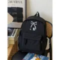 Zaino scolastico coreano con fiocco per ragazze studenti, grande capacità borsa nera versatile. - Zaino Nero (Senza Accessori)