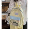 Zaino ita giallo carino con finestra trasparente, ricamo con fiocco e grande capacità per campus. - Borsa Singola Senza Accessori / Taglia L / Giallo