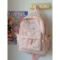 Zaino in tela rosa carino stile coreano con fiocco per ragazze, borsa casual capiente. - Zaino Rosa (Senza Accessori)