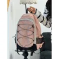 Zaino multifunzionale rosa con motivo di cuori blu e cordini elastici anteriori per uso. - Taglia L / Rosa