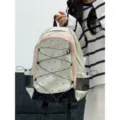 Zaino stile coreano in tela con motivo cuori blu borsa casual per il quotidiano - Taglia L / Grigio beige