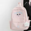Korean style cute pink cartoon school backpack with embroidery, large capacity casual daypack - With Moon Charm / Pink