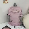 Zaino rosa estetico con tasche laterali in rete, elegante borsa da scuola per donne e studenti pendolari. - Rosa