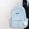 Light blue cute cartoon school backpack, casual canvas bookbag with kawaii pendants. - With Moon Charm / Blue