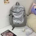 Zaino grigio a pois per la scuola e il tempo libero, borsa Y2K alla moda con tasche laterali in rete. - Pois Argento
