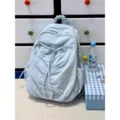 Korean aesthetic light blue scrunchie backpack versatile travel large capacity school rucksack - Blue Bag (No Accessories)