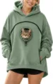 Women's Pet Pouch Hoodie Cat Holder Long Sleeve Casual Sweatshirt with Zipper Pocket Green - S / Tops / Green