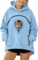 Women light blue pet pouch hoodie casual long sleeve cat carrier sweatshirt with zip pocket - Sky Blue