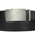 Herren Echtleder Gürtel automatische Metallschnalle schwarzer Business Freizeit Gürtel - 120cm / Silber