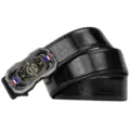 Schwarzer Herren Ledergürtel mit automatischer Metallschnalle für elegante Business Looks. - 110cm / Schwarze Schnalle Schwarz