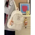 Stile coreano simpatico cane cartone animato zaino tela casual semplice borsa scuola per ragazze - Borsa Singola / Taglia L / Bianco