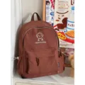 Zaino marrone con cane cartoon carino, borsa scolastica semplice e versatile per studenti. - Borsa Singola / Taglia L / Marrone