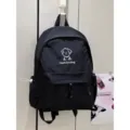 Zaino da scuola nero in tela per ragazze adolescenti, simpatico motivo cucciolo, borsa casual. - Borsa Singola / Taglia L / Nero