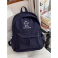 Navy blue cute dog embroidered canvas backpack, casual school bag for daily commute and students. - Single Bag / L / Dark Blue
