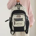 Zaino casual con stampa a stella in stile giapponese per donne studenti grande borsa scuola - Nero