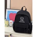 Black canvas backpack for women and students, cute cartoon dog print, stylish daily school bag. - Single Bag / S / Black