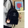 Korean style cute cartoon puppy backpack, simple versatile student school bag for daily campus use. - With Squishy Toy / S / Black