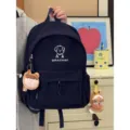 Korean ins cute cartoon puppy canvas backpack simple casual school bag for teenage students girl - With Squishy Toy / S / Dark Blue