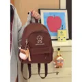 Korean style cute cartoon puppy embroidered brown backpack student school bag variant. - With Squishy Toy / S / Brown