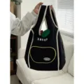 Borsa shopper in tela nera con bordo bianco, decoro mela carino e stampa XNKOP per uso quotidiano - Nero Borsa Singola